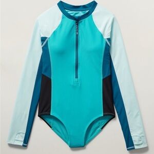 NWT Athleta Girl Bora Bora Blue Rashguard One Piece Swimsuit Size M/8-10